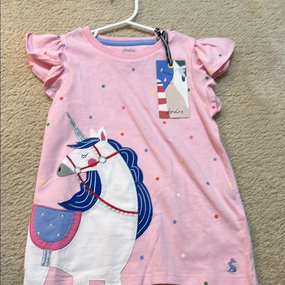 Joules Pink Unicorn Short with Ruffle Sleeves